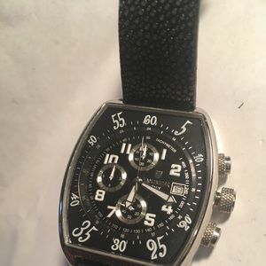 Black Lancaster watch. Black Leather Band.